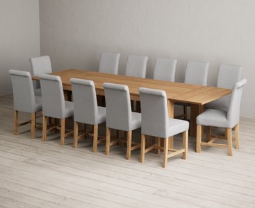 View Extending sheringham 200cm solid oak table with 12 grey braced chairs View Extending sheringham 200cm solid oak table with 12 grey braced chairs