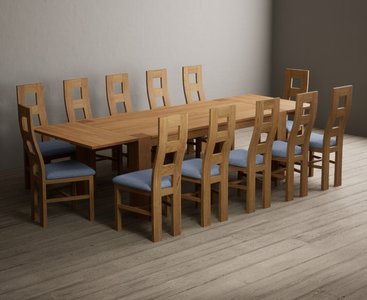 View Extending sheringham 200cm solid oak table with 12 blue natural chairs View Extending sheringham 200cm solid oak table with 12 blue natural chairs