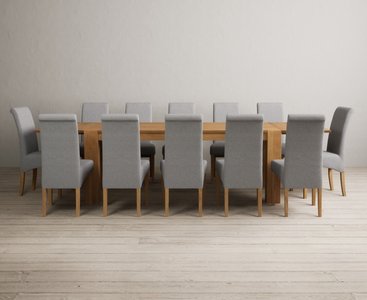 View Extending sheringham 200cm solid oak table with 12 grey scroll back chairs View Extending sheringham 200cm solid oak table with 12 grey scroll back chairs