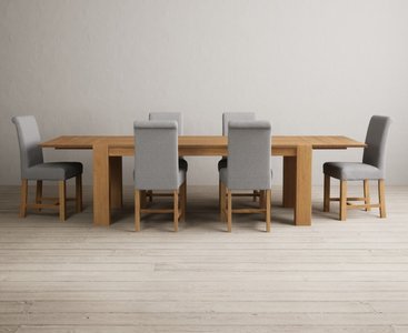 View Extending sheringham 200cm solid oak table with 6 grey braced chairs View Extending sheringham 200cm solid oak table with 6 grey braced chairs