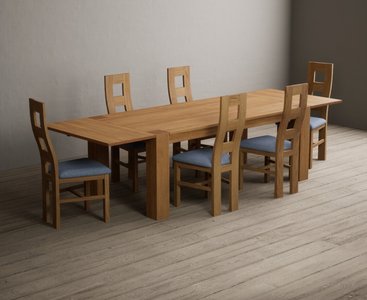 View Extending sheringham 200cm solid oak table with 6 blue natural chairs View Extending sheringham 200cm solid oak table with 6 blue natural chairs