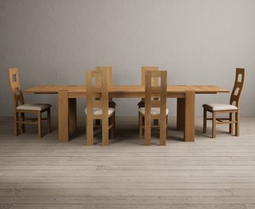 View Extending sheringham 200cm solid oak table with 6 linen natural chairs View Extending sheringham 200cm solid oak table with 6 linen natural chairs