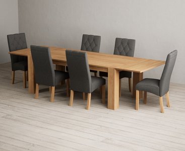 Photo of sheringham 200cm solid oak dining table with 12 grey maya chairs with sheringham oak extensions -pair-