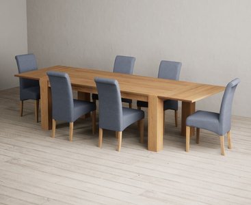 View Sheringham 200cm solid oak dining table with sheringham oak extensions -pair- with 12 charcoal grey scroll back chairs View Sheringham 200cm solid oak dining table with sheringham oak extensions -pair- with 12 charcoal grey scroll back chairs