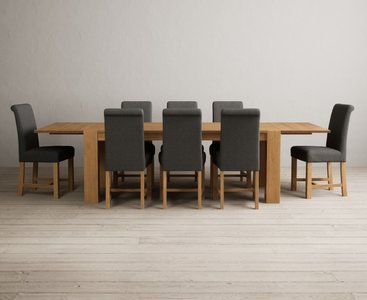 View Extending sheringham 200cm solid oak table with 8 charcoal grey braced chairs View Extending sheringham 200cm solid oak table with 8 charcoal grey braced chairs