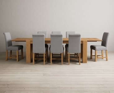 View Extending sheringham 200cm solid oak table with 8 grey braced chairs View Extending sheringham 200cm solid oak table with 8 grey braced chairs
