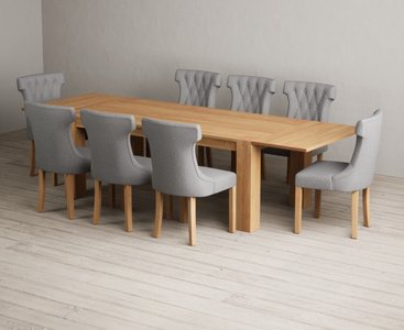View Extending sheringham 200cm solid oak dining table with 8 grey clara chairs View Extending sheringham 200cm solid oak dining table with 8 grey clara chairs