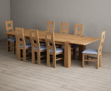 View Extending sheringham 200cm solid oak table with 8 blue natural chairs View Extending sheringham 200cm solid oak table with 8 blue natural chairs