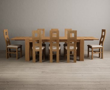 View Extending sheringham 200cm solid oak table with 8 linen natural chairs View Extending sheringham 200cm solid oak table with 8 linen natural chairs