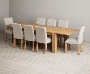 View Extending sheringham 200cm solid oak dining table with 8 natural isabella chairs View Extending sheringham 200cm solid oak dining table with 8 natural isabella chairs
