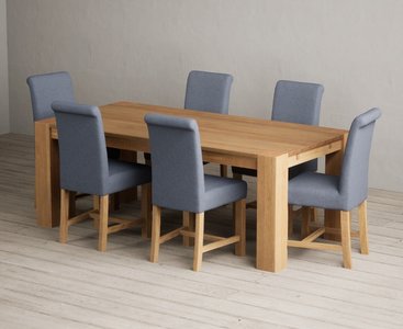 View Sheringham 200cm solid oak dining table with 6 blue braced chairs View Sheringham 200cm solid oak dining table with 6 blue braced chairs