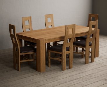 View Sheringham 200cm solid oak dining table with 6 brown natural chairs View Sheringham 200cm solid oak dining table with 6 brown natural chairs