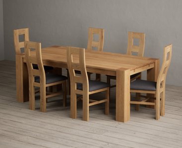 View Sheringham 200cm solid oak dining table with 6 charcoal grey natural chairs View Sheringham 200cm solid oak dining table with 6 charcoal grey natural chairs