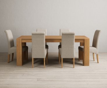 View Sheringham 200cm solid oak dining table with 6 natural scroll back chairs View Sheringham 200cm solid oak dining table with 6 natural scroll back chairs