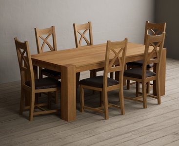 View Sheringham 200cm solid oak dining table with 6 brown natural solid oak chairs View Sheringham 200cm solid oak dining table with 6 brown natural solid oak chairs