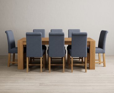 View Sheringham 200cm solid oak dining table with 8 blue braced chairs View Sheringham 200cm solid oak dining table with 8 blue braced chairs