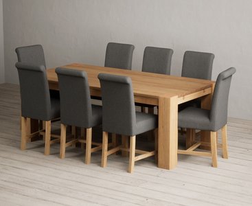 View Sheringham 200cm solid oak dining table with 8 charcoal grey braced chairs View Sheringham 200cm solid oak dining table with 8 charcoal grey braced chairs