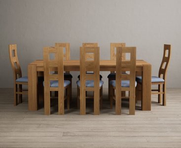 View Sheringham 200cm solid oak dining table with 8 blue natural chairs View Sheringham 200cm solid oak dining table with 8 blue natural chairs
