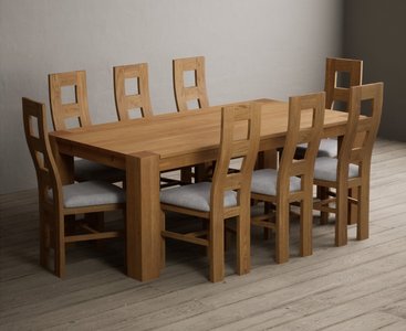 View Sheringham 200cm solid oak dining table with 8 light grey natural chairs View Sheringham 200cm solid oak dining table with 8 light grey natural chairs