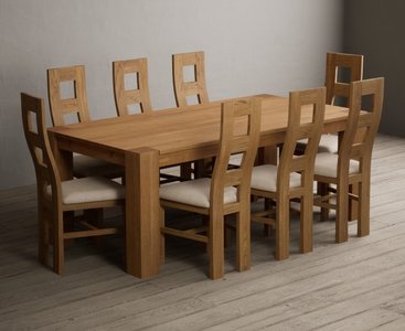 View Sheringham 200cm solid oak dining table with 8 linen natural chairs View Sheringham 200cm solid oak dining table with 8 linen natural chairs
