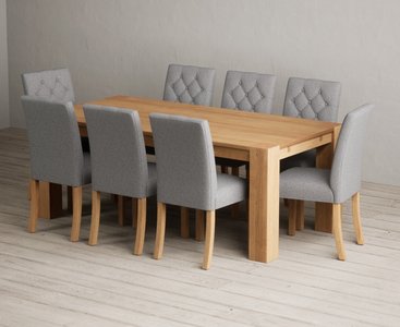 View Sheringham 200cm solid oak dining table with 8 grey isabella chairs View Sheringham 200cm solid oak dining table with 8 grey isabella chairs