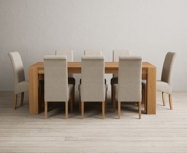 View Sheringham 200cm solid oak dining table with 8 natural scroll back chairs View Sheringham 200cm solid oak dining table with 8 natural scroll back chairs