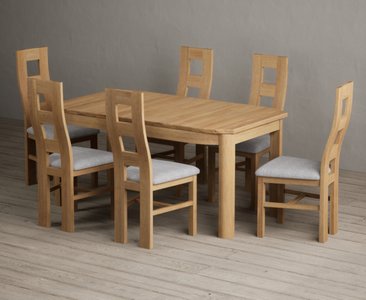 View Extending somerton 160cm solid oak dining table with 6 light grey natural chairs View Extending somerton 160cm solid oak dining table with 6 light grey natural chairs