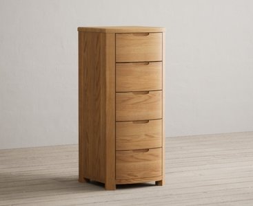 View Somerton curved solid oak 5 drawer tallboy View Somerton curved solid oak 5 drawer tallboy