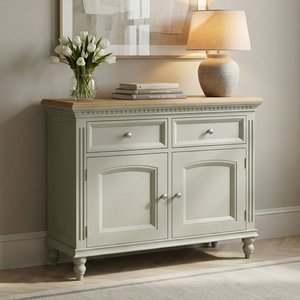 Photo of francis oak and soft green painted small sideboard