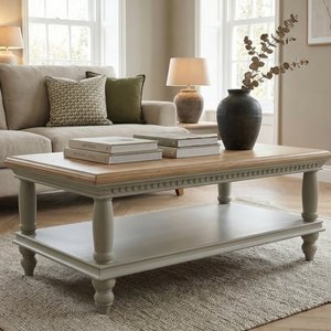 View Francis oak and soft green painted petite coffee table View Francis oak and soft green painted petite coffee table