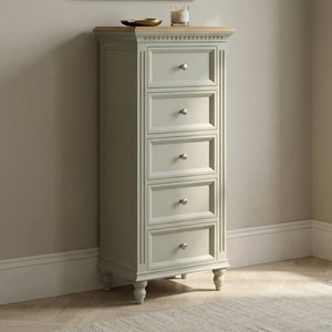 View Francis oak and soft green painted 5 drawer tallboy View Francis oak and soft green painted 5 drawer tallboy