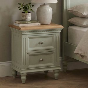 View Francis oak and soft green painted 2 drawer bedside chest View Francis oak and soft green painted 2 drawer bedside chest
