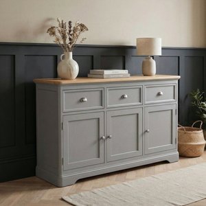 View Felton oak and light grey painted large sideboard View Felton oak and light grey painted large sideboard