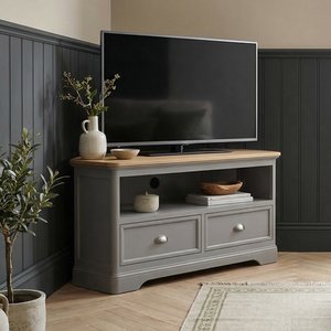 View Felton oak and light grey painted corner tv cabinet View Felton oak and light grey painted corner tv cabinet