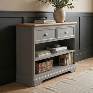View Felton oak and light grey painted storage console table View Felton oak and light grey painted storage console table