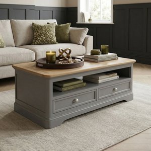 View Felton oak and light grey painted 4 drawer coffee table