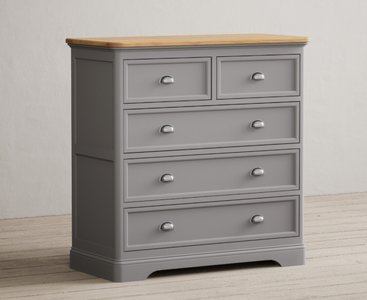 View Felton oak and light grey painted 2 over 3 chest of drawers View Felton oak and light grey painted 2 over 3 chest of drawers