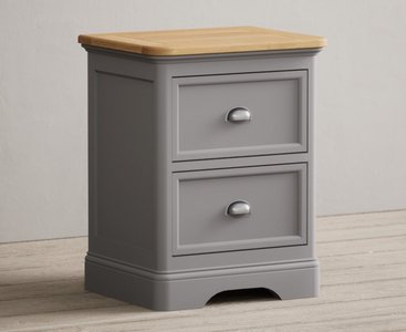 View Felton oak and light grey painted 2 drawer bedside chest View Felton oak and light grey painted 2 drawer bedside chest