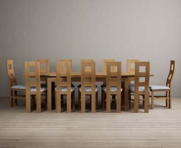 View Extending buxton 180cm solid oak dining table with 12 blue natural chairs View Extending buxton 180cm solid oak dining table with 12 blue natural chairs