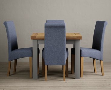 View Extending buxton 90cm oak and light grey painted dining table with 6 charcoal grey scroll back chairs View Extending buxton 90cm oak and light grey painted dining table with 6 charcoal grey scroll back chairs