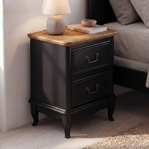 View Chateau noir oak and black painted 2 drawer bedside table View Chateau noir oak and black painted 2 drawer bedside table