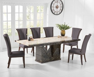 View Tenore 220cm marble dining table with 6 brown lorient chairs View Tenore 220cm marble dining table with 6 brown lorient chairs
