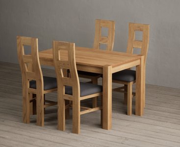 View Thetford 120cm solid oak dining table with 4 charcoal grey natural chairs View Thetford 120cm solid oak dining table with 4 charcoal grey natural chairs