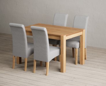 View Thetford 120cm solid oak dining table with 4 grey scroll back chairs View Thetford 120cm solid oak dining table with 4 grey scroll back chairs