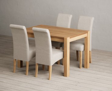 View Thetford 120cm solid oak dining table with 4 blue scroll back chairs View Thetford 120cm solid oak dining table with 4 blue scroll back chairs