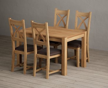 View Thetford 120cm solid oak dining table with 4 brown natural solid oak chairs View Thetford 120cm solid oak dining table with 4 brown natural solid oak chairs
