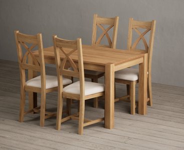 View Thetford 120cm solid oak dining table with 4 linen natural solid oak chairs View Thetford 120cm solid oak dining table with 4 linen natural solid oak chairs