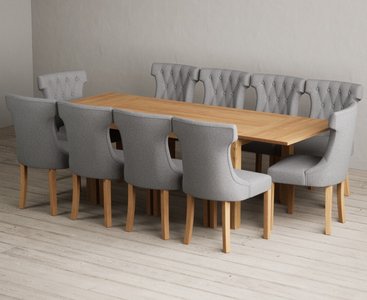 View Extending thetford 150cm solid oak table with 10 grey clara chairs View Extending thetford 150cm solid oak table with 10 grey clara chairs