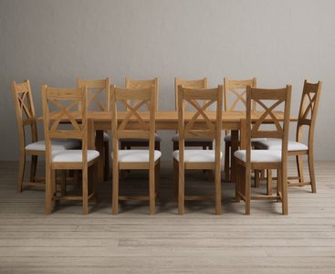 View Extending thetford 150cm solid oak dining table with 10 light grey natural solid oak chairs View Extending thetford 150cm solid oak dining table with 10 light grey natural solid oak chairs
