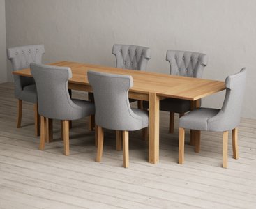 View Extending thetford 150cm solid oak table with 6 grey clara chairs View Extending thetford 150cm solid oak table with 6 grey clara chairs